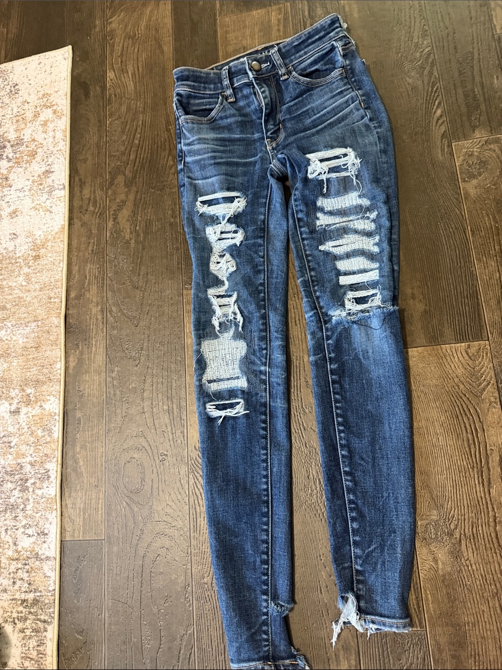 American Eagle Outfitters Distressed Skinny Jeans - Dark Blue